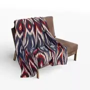 Red White and Blue Ikat Pattern, Cozy Arctic Fleece Blanket, Boho Couch Throw