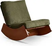 YVYKFZD Upholstered Rocking Chair, Nursery Glider Chair, Comfy Solid Wood Lounge Chair with High Backrest, for Living Room Bedroom, Load Capacity 150kg (Color : Antique Green)
