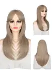 24 inch Long Layered Wigs for Women Synthetic Straight Wig with Bangs Natural...