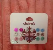 NWT Claire's Girls set of 9 Christmas Holiday Snowflake Stud Earrings