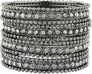 [Efulgenz] Boho Oxidized Bangles CZ Crystal Metal Indian Bracelet Bangle Set Jewelry for Women