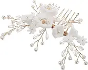 VALICLUD European Design White Clay Pearl Bridal Hair Side Comb Elegant Wedding Accessories for Women Handmade Hair Comb for Brides Lightweight and Unique