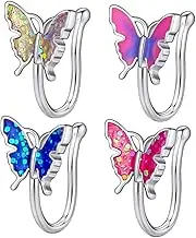 4pcs Butterfly Nose Clip Nose Rings African Nose Cuff Fashion Nose Cartilage Nose Cuff Ear Clip Piercing Nose Accessories Oil Dripping Nose Clips Women Nose Copper SAFIGLE