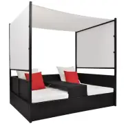 Garden Day Bed With Canopy Elegant Outdoor Patio Rattan 2-Person Sun Lounger