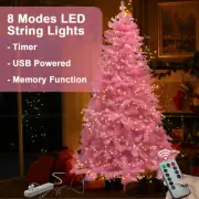 7.5ft Pink Artificial Christmas Tree 100ft 240LEDs String Light w/ Remote Timmer
