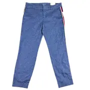 Old Navy Pixie Ankle Pants Women's 8 Mid-Rise Side-Stripe Denim Linen Blend NWT
