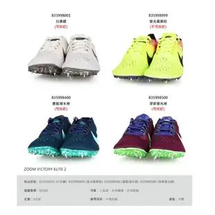 NIKE ZOOM VICTORY ELITE 2 男女限量田徑釘鞋(中長距離 免運【835998】≡排汗專家≡