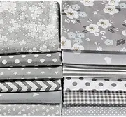 12 Pieces Quilting Fabric Grey Fat Quarters Floral Craft Fabric Bundle Patchwork Pre-Cut Sewing Square Sheets, 20 x 16 Inch/ 50 x 40 cm