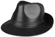 KJIASDFE Winter Hats,Men Sheeepskin Fedora Trilby Hat Jazz Cap Leather Black Party Bowler Casual Big Brim Gentleman Hats