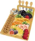 Charcuterie Boards Gift Set, Bamboo Cheese Board and Cheese Spreader Set, 14×11