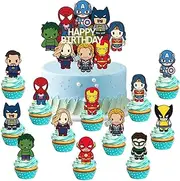 Sunshine Smile Superhero 13 Pieces Cake Decoration, Cupcake Toppers, Birthday Decoration for Girls, Boys, Children