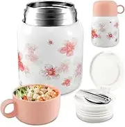 Insulated Food Jar with Foldable Spoon 500ml/17oz Insulated Soup Cup 316 Stainless Steel Vacuum Insulated Food Jar Leakproof Insulated Food Container Wide Mouth for School Travel Kids