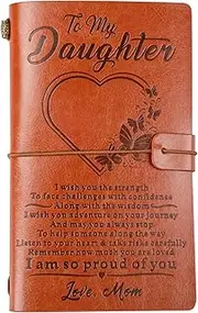 to My Daughter Leather Journal - I'm Proud of You, Love Mom - 140 Page Keepsake Notebook Gift, Refillable Travel Journal Diary Sketch Book, Graduation Back to School Gift (Daughter Gift - Heart)