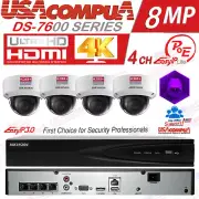 Hikvision 4K 4CH CCTV Security Camera System PoE NVR 2MP Domo Vandal Proof 2.8mm