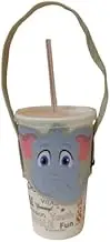 CHGEO Reusable Coffee Cup Sleeve Carrier Bag - Cute Cartoon Insulated Drink Holder for 16-32oz Cups, Portable Heat/Cold Resistant Beverage Sleeve with Handle, Coffee Lovers (Elephant)
