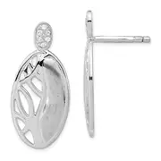 Sterling Silver Polished & Satin Cz Oval Post Earrings
