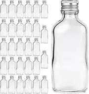 [PackMyProduct] 30 x 100ml Empty Flat Oval Clear Bottles with Aluminum Wadded Screw Cap Ideal for Hot Sauces, Oils, Dressings, Vinegars, Limoncello, Cocktails, Liqueurs (30)