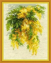 RIOLIS 1615 Cotton Mimosa – Cross Stitch Kit, Multi-Color, 18 x 24 x 0.1 cm