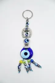 Turkish Evil Eye and Hamsa Hand KeyChain Keyrings Horseshoe 100% Genuine Glass