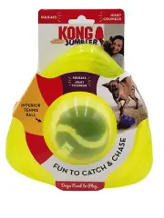 KONG Jumbler Flinger w/Tennis Ball Med/Lrg Yellow Squeaky Tug & Fetch Dog Toy 7"