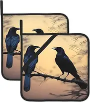 Black Crow Birds Potholders BBQ Pot Holders for Heat Resistant Potholder, Hot Pads,Cooking Baking(2-Pack)