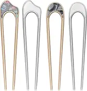 4 Pieces Vintage Metal Hair Accessories Set: U-Shaped Chignon Pins, Hair Forks, Elegant Chopsticks, and Headdress Sticks for Women and Girls (Gold and Silver)