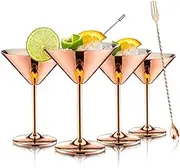 Stainless Steel Martini Glasses Set of 4 with picks,8 OZ Unbreakable Martinin Glasses,Outdoor Drinkware for ice cream,Juice,Manhattan and Margarita.(rose gold)