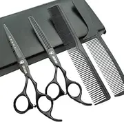 6.0 inches black Hair Cutting Thinning Scissors Set with Case Combs for Professional & Personal