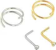 [Lovisa] Mixed Metals Nose Stud & Spiral 4-Pack | Premium PVD Plating | Hypoallergenic | On Trend Designs