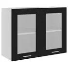 Wooden Kitchen Hanging Glass Cabinet Shelf Storage Cupboard Black 80x31x60cm