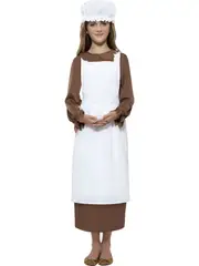 Victorian Kit Girls Apron Mop Cap Orphan Peasant Costume School Dress Up