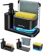 Richenda Hand Soap and Dish Soap Dispenser for Kitchen with Sink Organizer-Dual Dispenser for Dishwashing and Hand Washing-Kitchen Sink Caddy for Storage of sponges and washcloths