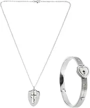 [FRCOLOR] 2pcs Couple Necklace Silver Hearts Gold Chain Bracelets Sterling Valentine’s Jewelry Locket Necklace Necklaces Collar De Couples Necklace Couple present Bracelet present Titanium Steel