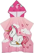 Kids Hooded Poncho Towels with Button Cartoon Kids Hooded Bath Towel Super Absorbent Children Hooded Beach Towels Colorful Bath Poncho Towel with Storage Bag for Girls Boys Beach Bath (Horse)