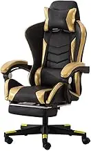 E Sports Gaming Chair with Adjustable High Back Footrest Headrest Lumbar Support Multi color Options Black Gold
