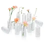 Glass Bud Vases Set of 12, Small Diamond Bud Vases in Bulk, Mini Flowers Vase...