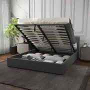 King Single Gas Lift Bed Frame with Headboard - Grey Storage Base King Single Grey