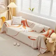 DREAMINGO Orange Sofa Covers for 3-4 Cushion Couch Reversible Chenille Couch Protector Furniture Covers for Dogs Universal Stripe Jacquard Sectional L Shape Couch Covers for Pets Kids, 71"x150"