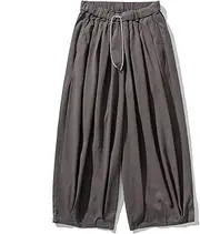 [GURUNVANI] Mens Wide Leg Harem Pants Japanese Loose Fit Pants Casual Elastic Waist Trouser