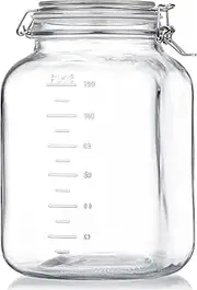 [Folinstall] 1.1 Gallon Large Glass Jar with Airtight Lid, Square Glass Storage Jar with Measurement Marks, Wide Mouth Pickle Jar with Hinged Lids and Silicone Gasket, 4200ml
