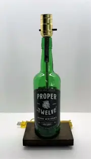 Proper Twelve Irish Whiskey Bottle Bar TABLE LAMP Lounge Light with Wood Base