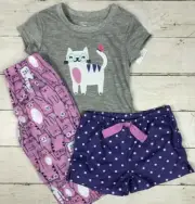 3 Piece Baby Girl Pajama Set 12 months purple kittens shorts pants top NWT 166C