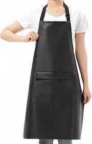 Waterproof Leather Apron For Women & Men, Apron With Pockets, Oilproof Black Apron For Kitchen,Garden,Dishwashing,Lab,Dog Grooming