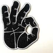 Tyga_Thai Brand OK Okay Hand Sign Signal Logo Symbol Black Color Sew Iron on Embroidered Applique Badge Sign Patch (Iron-OK-Hand-Sign)