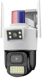 Outdoor Dual Lens WiFi Security Camera – 2MP/4MP PTZ Surveillance Cam with Motion Tracking, Two-Way Audio, Night Vision, IP66 Waterproof – White & Black