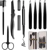 HOCOSY Eyebrow Kit, 8 in 1 Tweezers for Eyebrows, Professional Eyebrow Grooming Set include Stainless Steel Eyebrow Razor Eyebrow Brush Eyebrow Scissors Brown Eyebrow Pen with Travel Case