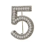 Fashion Women Crystal Rhinestone Pearl Number 5 Brooch Pin Jewelry Gold Silver