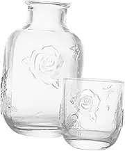Gatuida Glass Pot Set Carafe with Cup Bedside Water Carafe Bedside Water Dispenser Cup Flower Vintage Glassware Decorative Teapot Kitchen Glassware Tea Pots for Tea Party Transparent Glass