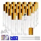 24 Pack 10ml Glass Roll On Bottles Refillable Perfume Container with Droppers