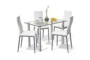 Giantex 5 Piece Dining Table and Chairs Set w/ Tempered Glass Table & 4 High Backrest Chairs,White